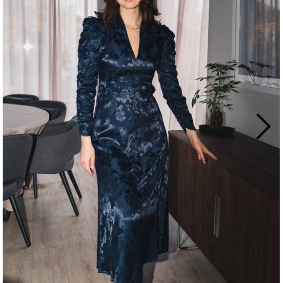 Bytimo Jacquard V-neck Midi Dress in China Blue - Picture 1 of 16